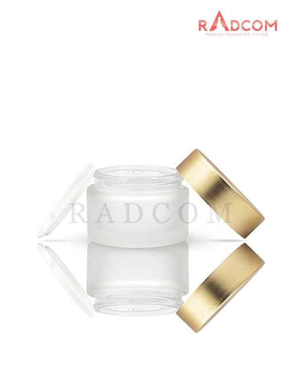 30GM Frosted Glass Jar with Matt Golden Cap with Lid & Wad